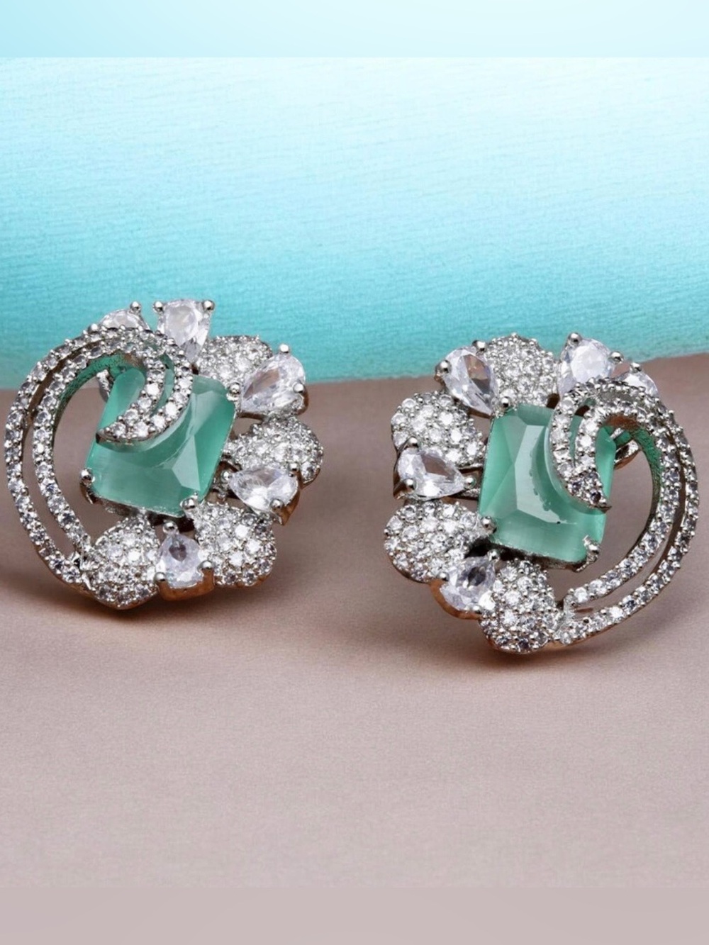 Karatcart Silver American Diamond Studded Stud Earrings